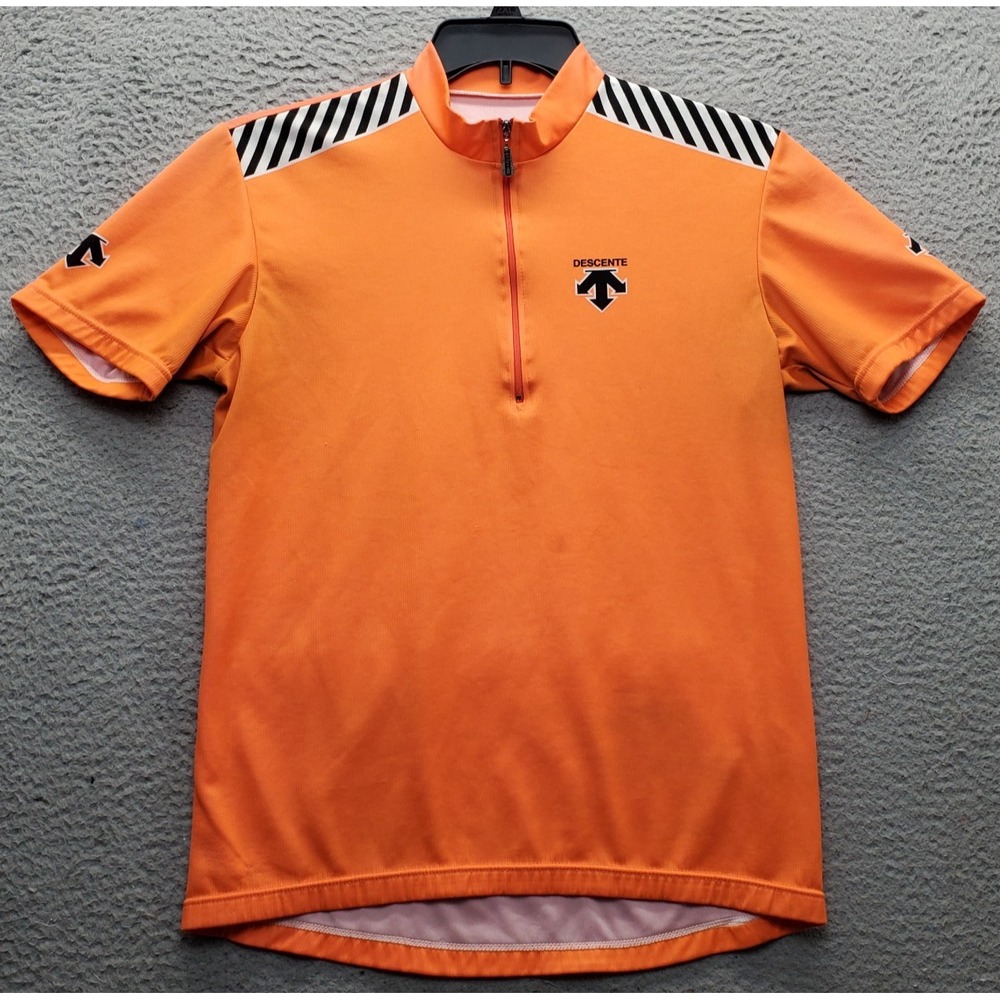 Descente Cycling Sports Jersey Mens Orange Cycling Active Short Sleeve 1/4 Zip